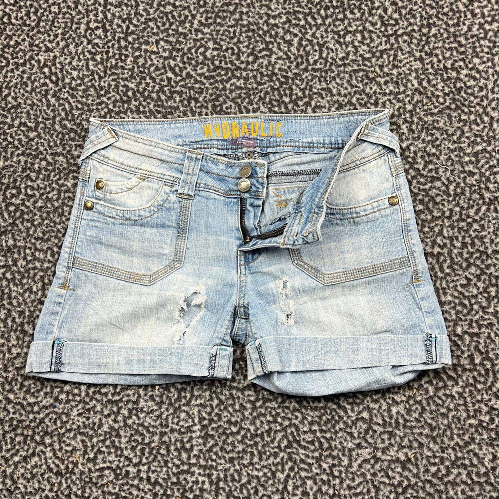 Hydraulic Jean Shorts Women 31 Blue Distressed Denim Low Rise Cuff
